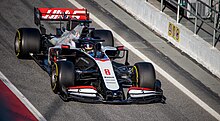 Grosjean driving the Haas VF-20 at pre-season testing in 2020 Grosjean 2020 F1 Pre-Season Testing Catalonia.jpg