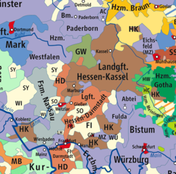 Гессен-Дармштадт: історичні кордони на карті