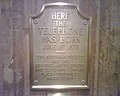 A plaque placed at Bell's workplace in Boston commemorating the 'birth' of the telephone on June 2, 1875, some 10 months prior to its first intelligible use.