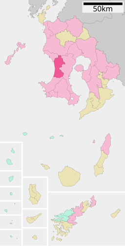 Hiokis läge i Kagoshima prefektur