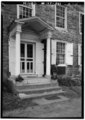 Historic American Buildings Survey, June 1962, DOOR AND PORTICO DETAIL - SOUTH (FRONT) FACADE. - Sir William Johnson House, State Routes 5 and 67, Fort Johnson, Montgomery County HABS NY,29-FORJO,1-17.tif