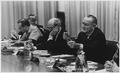 Honolulu Conference, Secretary of State Dean Rusk and President Lyndon B. Johnson at the table - NARA - 192495.tif
