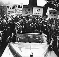 "I Like Ike" banners during Eisenhower's 1952 presidential campaign; the banners were reprised in Davis's rookie season I like Ike.jpg