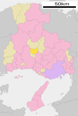 Ichikawas läge i Hyōgo prefektur Städer:      Signifikanta städer      Övriga städer Landskommuner:      Köpingar      Byar