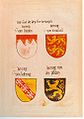 41 XX (überklebt) das sind die dry fier herzogen herzog/ von swaben (Schwaben) (unrichtig: dargestellt ist das Wappen von Franken) herzog/von brunswill (Braunschweig) herzog/von luttring (Lothringen) herzog von/der pfalez (Pfalz)