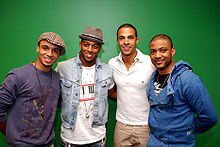 JLS in 2010. From left to right: Merrygold, Williams, Humes, and Gill