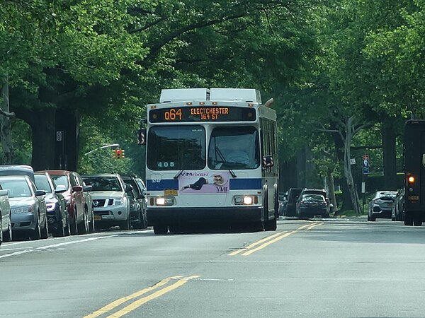 A Q64 bus en route to Electchester.