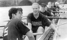 Kennedy School women's team outside the Weld Boathouse preparing to row the Head of the Charles in 1996, though that year the race was cancelled due to bad weather. KSG 1996 women.png