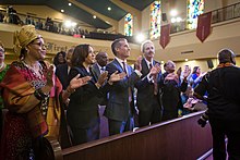 Kamala Harris and Eric Garcetti at the First AME Church of Los Angeles in 2020. Kamala Harris - Eric Garcetti - AME Church LA 2020.jpg
