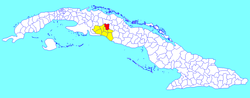 Municipalité de Lajas (rouge) dans la province de Cienfuegos (jaune) et Cuba