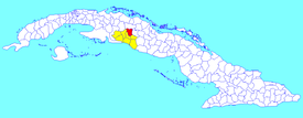 Lajas municipality (red) within Cienfuegos Province (yellow) and Cuba