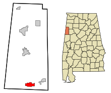 Lamar County Alabama Sisällytetyt ja rekisteröimättömät alueet Millport Highlighted.svg