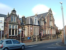 Kirriemuir Library (on the left) and Kirriemuir Town Hall (on the right)