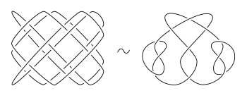 A Lissajous knot with three factors:
(
n
x
,
n
y
,
n
z
)
=
(
4
,
5
,
41
)
{\displaystyle (n_{x},n_{y},n_{z})=(4,5,41)}
,

(
ph
x
,
ph
y
)
=
(
0.01
,
0.16
)
{\displaystyle (\phi _{x},\phi _{y})=(0.01,0.16)} Lissajous knot with parameters (4, 5, 41, 0.01, 0.16).svg