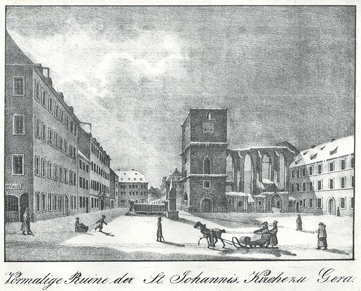 File:Litho - Vormalige Ruine der St Johannis Kirche zu Gera - um 1830.jpg