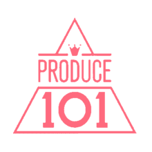 Image of a pink triangle with "Produce 101" written on it and a little crown on top of it