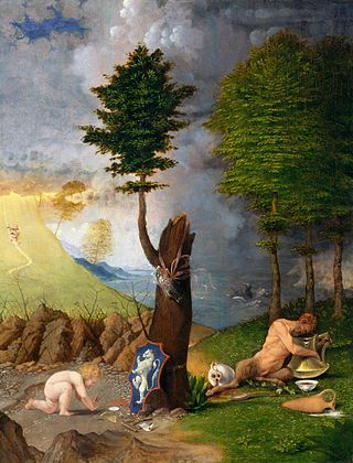 <i>Allegory of Virtue and Vice</i> (Lotto) Painting by Lorenzo Lotto