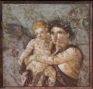 Mènades amb un Cupido als braços. Fresc romà, segle i