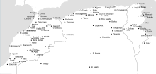 Primary, secondary, and tertiary Jewish centers in the Maghreb Maghrebi Jewish map.svg