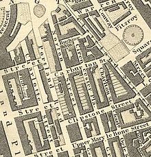 Cleveland Street as seen on Greenwood's map of the area in the late 1820s Map Great Portland Street Greenwood 1827.JPG