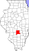 Harta statului Illinois indicând comitatul Fayette