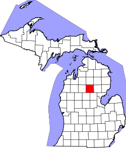map of Michigan highlighting Roscommon County