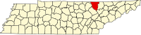 Map of Tennessee highlighting Scott County