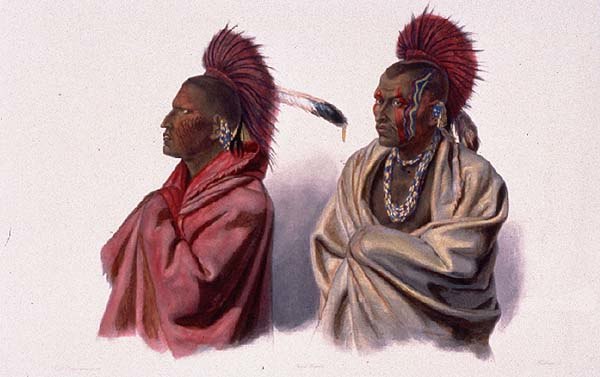 Massika, a Sauk Indian, left, and Wakusasse, right, of the Meskwaki. By Karl Bodmer, aquatint made at St. Louis, Missouri in March or April 1833 when 