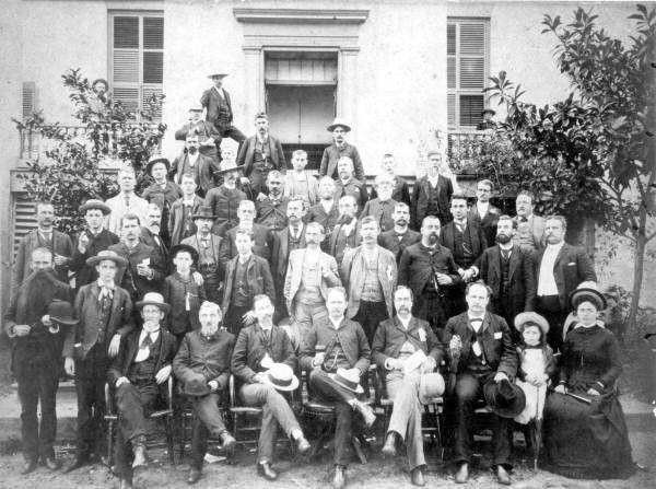 Members of the Florida Senate gathered on the capitol steps for a group portrait c. 1889