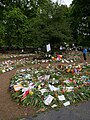 Memorials to Queen Elizabeth II in Green Park in 2022.