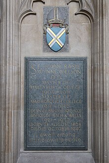 Memorial to St John Basil Wynne Willson in Wells Cathedral.JPG