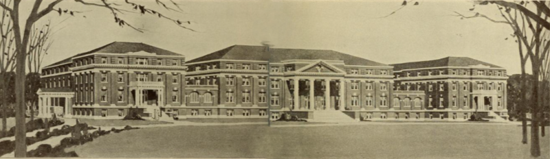 Morgan Hall, East Hall, and West Hall of Kentucky College for Women, Danville, Kentucky, c. 1914 Morgan Hall, East Hall, and West Hall of Kentucky College for Women, 1914.png