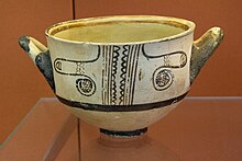 Mycenaean pottery bowl with a pattern derived from the popular cuttlefish motif, 1200-1100 BC (LH IIIc). Found on Kalymnos. British Museum