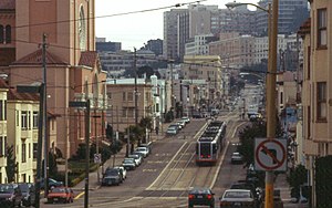 N Judah train at Funston Avenue, March 2001.jpg