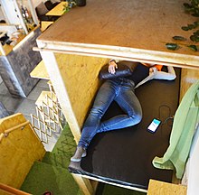 A woman having a nap in a napping pod, in the cafe Nappuccino in Barcelona, Spain Nappuccino cafe napping pods Barcelona.jpg