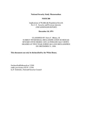 <span class="mw-page-title-main">National Security Study Memorandum 200</span> 1974 American memo on population control