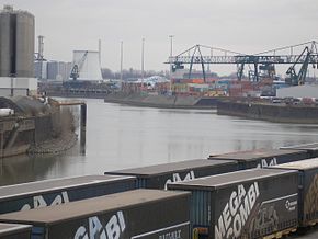 Port entrances to basins I-III, the heating plant in the background