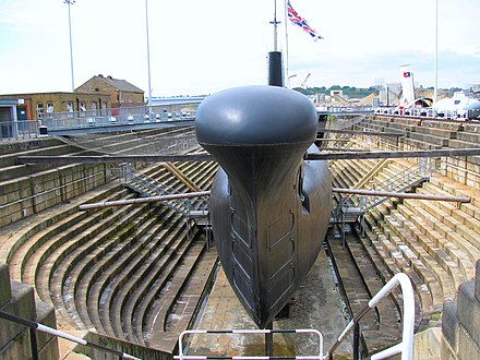 Rennie's No 3 Dock of 1816–21; today it contains HMS Ocelot, the last Royal Navy vessel built at Chatham.