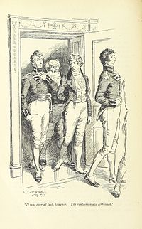 Mr Wickham was more personable than the other officers. (C. E. Brock, 1895) P&P16-Arrivee de Wickham (BrockNB).JPG