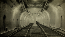 The now-unused southern portion of the Tremont Street subway, looking north towards Boylston - the outbound track's lower elevation takes it under the Boylston Street subway's sharply curved outbound tracks. Pleasant Street Branch.png