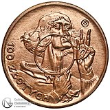 Rewers monety 100 zł z wizerunkiem Mikołaja Kopernika