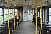 Čeština: Prázdná pražská tramvaj zachycená v pondělí 26. října 2020 během podzimní (druhé) fáze pandemie koronaviru.