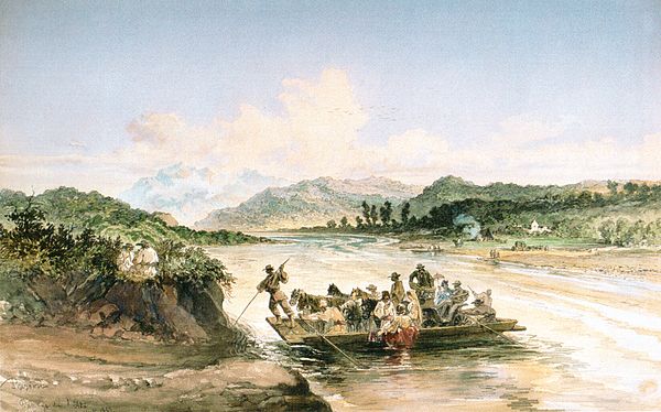 Crossing the Olt river, 1869 watercolor by Amedeo Preziosi