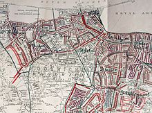 Poverty map of Woolwich, 1889. The areas in black designate the lowest class, vicious, semi-criminals. Bright red is middle class, well-to-do.