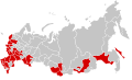 Federal subjects in which the Communist Party won more than the national average (22.39%) in the 1995 legislative election (in red).