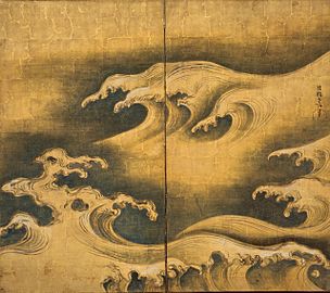 Hatō zu byōbu di Ogata Kōrin, a cui Hokusai si ispirò per il design de La grande onda