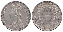 Rupie, 1887. Britisch-Indien, Königin Victoria. Silber.