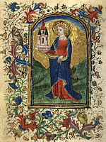 Sainte Barbe, d'après le manuscrit messin Les Heures de Toul, vers 1437-1452.