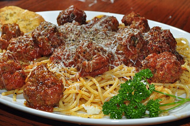 Spaghetti and meatballs, a popular Italian-American dish
