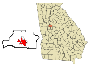 Spalding County Georgia Incorporated ja rekisteröimättömät alueet Griffin Highlighted.svg